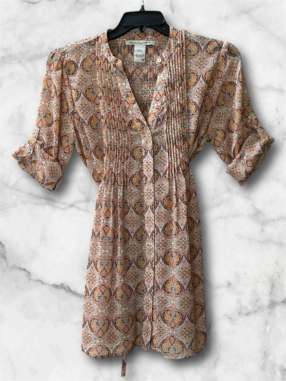 America Rag Boho Paisley Floral Tunic Semi Sheer Pintuck Front and Back Size M - Picture 2 of 10